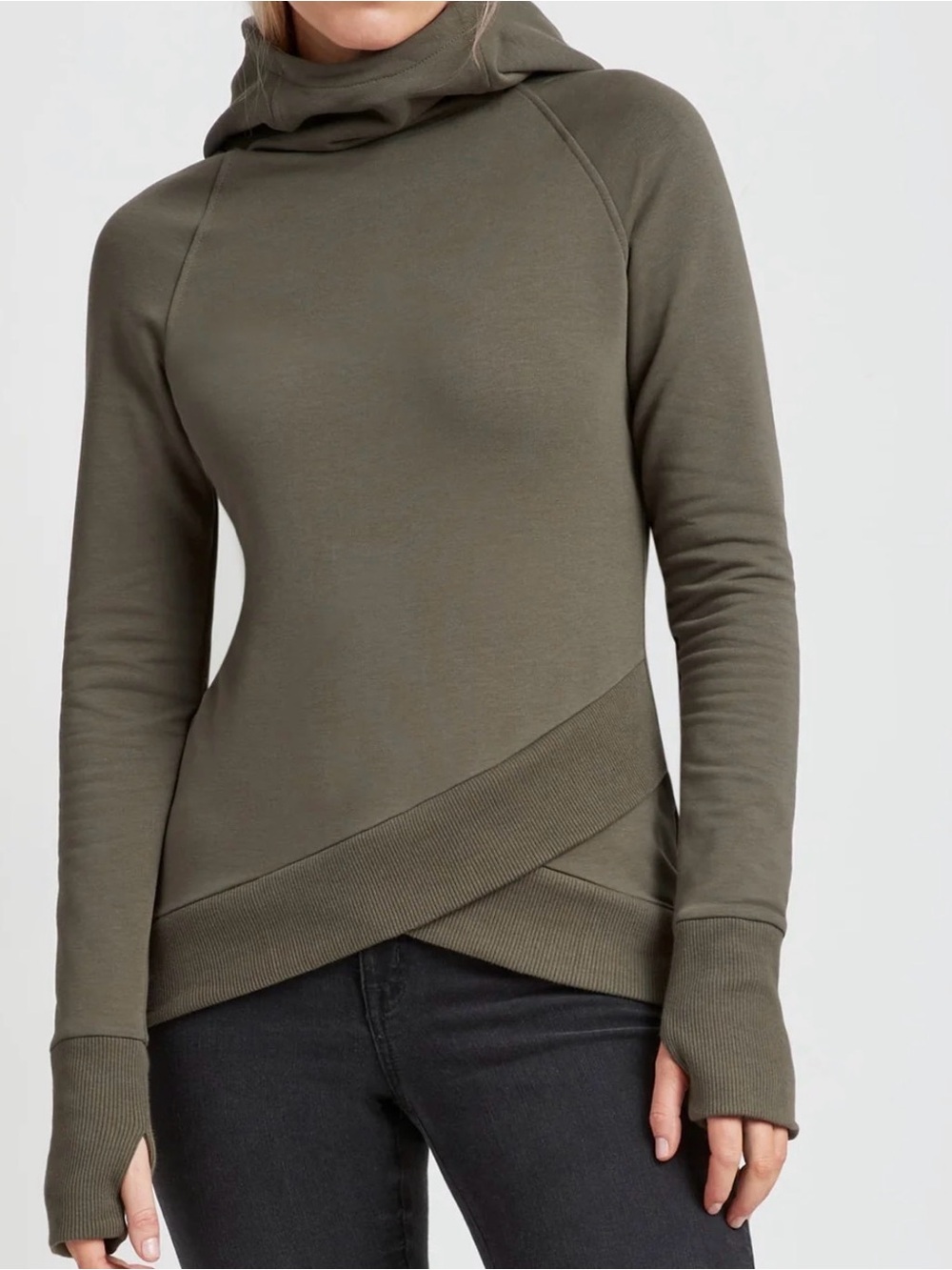 Marcella NYC Cowl Neck Olive Pullover Hoodie ~ Geneva Sweatshirt
